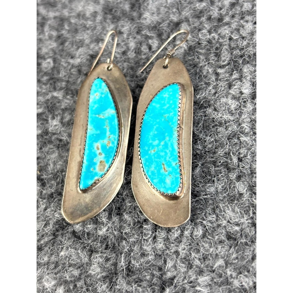 Sterling 925 Turquoise Earrings 13g Signed CB Artisan Southwest Dangle - Picture 3 of 10